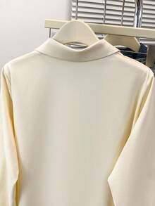 女士纯色长袖衬衫，适合秋季、冬季和春季穿着 - 杏色 - 查看 9