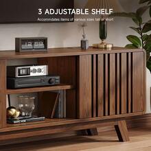63-Inch TV Stand For TVs Up To 75 Inch, Mid-Century Modern Television Stand, Entertainment Center With Sliding Grille Door Cabinets, TV Table For Living Room - 咖啡棕 - 查看 6