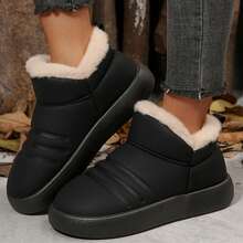 Women's Suede Shearling, Warm Snow Boots, Memory Foam Room Slippers - Black1 - View 6