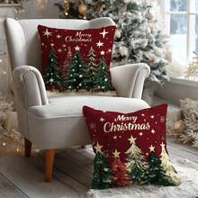 MEMNUN 2 件圣诞红色背景圣诞树和圣诞快乐文字印花涤纶枕套 [无枕芯]，17.7 * 17.7 英寸 (45 * 45 厘米)/19.69 * 19.69 英寸 (50 * 50 厘米)/15.75 * 15.75 英寸 (40 * 40 厘米)，[单面印刷] Tis The Season 圣诞装饰抱枕套，圣诞装饰，房间装饰，家居装饰，卧室装饰，沙发、床、客厅、卧室、汽车、办公室、酒店的房间装饰用品，适合所有季节，送给家人和朋友的完美礼物 - 彩色 - 查看 6
