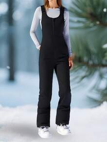 Winter Clothes Women's Ski Bib Overalls Waterproof Windproof Snow Pants Winter Outdoor Warm Thickened Ski Trousers Snowboarding Overalls - 黑色 - 查看 5