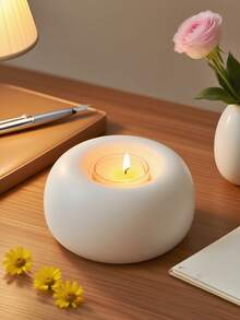 قطعة واحدة من حامل الشموع بشكل النرويجي الفريد على شكل دونات - حامل شموع شاي سيراميك أبيض بسيط، يخلق جوًا دافئًا ومريحًا، ديكور منزلي أنيق وأنيق، مناسب لغرفة النوم وغرفة المعيشة والطاولة، هدية مثالية لعيد الميلاد والعام الجديد لعشاق ديكور المنزل، تصميم بسيط، يناسب طاولة الطعام والمكتب - متعدد الألوان - مشاهدة 3