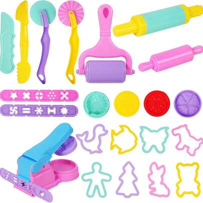 7/8/15/22pcs Children Clay Modeling Tools & Accessories, Macaron Color Plastic Playdough Toys With Animal Shaped Molds, Playdough Tool Set (Random Color And Style)