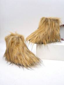 A Pair Of Stylish Fluffy Kids' Snow Boots. Perfect For Casual Dances, Holiday Getaways And Gatherings, And Also Ideal For Theme Parties. 2025 Latest Design Fluffy Short Boots For Children."Casual Dance Kids' Footwear""Holiday Getaway Kids' Boots""Kids' Boots For Theme Parties""Fluffy Kids' Snow Boots""2025 New Cozy Warm Kids' Snow Boots For Casual Dances"" Kids' Snow Boots" - 棕色 - 查看 2