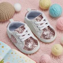 Baby Girl Sneakers Infant All Season Shoes - Contrast Color Sequins Shoelace Soft Sole Non-Slip Infant First Walking Shoes For Spring  Fall - 5107 Pink - View 6