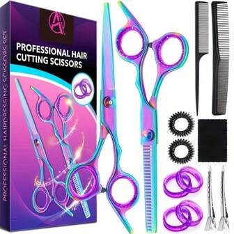 6.7-Inch Professional Hair Cutting And Thinning Scissors Kit With Stainless Steel Shears, Combs, And Accessories - Ideal For Salon, Home, Or Barber Use, Stylish Purple And Teal Design, Hairdressing Tools|Modern Hair Tools|Texturizing Shears, Hair Cutting Tools,Hair,Travel,Hair Products,Hair Tools,Hair Stuff,Barber,Barber Accessories,Barbershop,Hairdressing Equipment