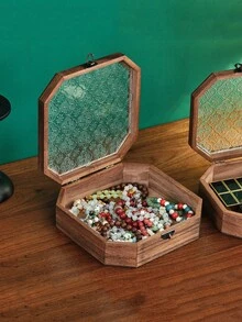 1 Piece Handmade Retro Wooden Cabinet With Glass Door Panel For Cosmetics And Miscellaneous Storage Box, Vintage Wooden Storage Box For Jewelry Organizer,Desktop Storage Makeup Box Gifts For Women,Incense Storage Box - Multicolor - View 4