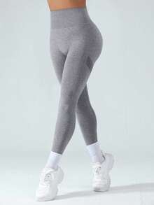 1 chiếc quần legging thể thao nữ không đường may, co giãn cao, thích hợp cho chạy bộ, đạp xe, tập thể dục và nhiều hoạt động thể thao khác. Quần bó mùa xuân. - Màu Xám nhạt - Xem 2