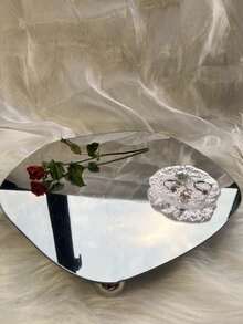 1 件极简主义亚克力镜面托盘装饰，不对称弧形桌面装饰，摄影道具，家居装饰，北欧风格 - 銀色 - 查看 2