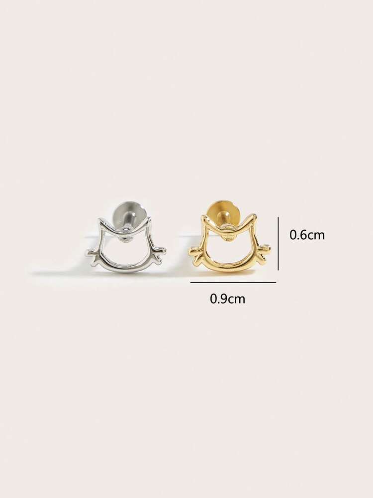 1pc Minimalist Cute Stainless Steel Cat Shaped Stud Earrings, Suitable For Women's Daily Wear - Cat - View 5