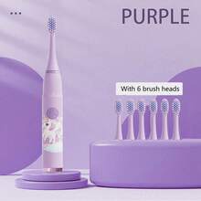 1 pieza Cepillo de dientes eléctrico recargable/a batería con 6 cabezales de cepillo, modelo de batería de 1 velocidad, modelo recargable de 4 velocidades - Morado - Ver 2