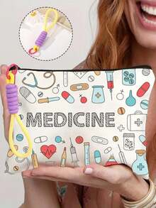 Mesh Cosmetic Bag With "MEDICINE" , Portable Storage Bag, Makeup Bag, Skincare Bag, Travel Essentials,Makeup Bag Medicine Bag Medicine Organizer Medicine Storage Bag For Travel For Outdoor First Aid Bag