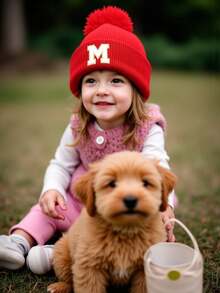 1 件针织帽，带绒球，适合男婴、女婴、儿童，简约风格冬季无檐小帽，适合户外活动和日常通勤 - 紅色 - 查看 5