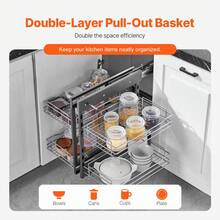 Min 15"W Opening Blind Corner Pull Out Organizer, 2 Tier 4 Shelf Kitchen Cabinet Organizer, Chrome Carbon Steel Storage Basket, Slide Out Storage Organizer, Left & Right Open Compatible - Silver - View 3