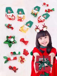 23 件圣诞系列礼品套装 DIY 发饰套装 圣诞发夹 - 蝴蝶结装饰发夹、驯鹿角发夹、圣诞树发夹 圣诞饰品和装饰储物袋 儿童装扮玩具 非常适合女孩的发型派对 圣诞礼物 生日礼物