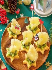 100/50pcs Christmas Toothpick Set, Suitable For Appetizers, 4.7 Inch Natural Bamboo Skewers, Applicable For Christmas, Winter Holiday Parties, Valentine's Day, New Year Cakes, Desserts, Fruits, Christmas Party Decor