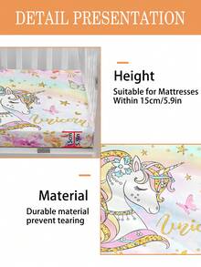 1 Peça Lençol com Tema de Unicórnio, 110g, Lençol Infantil, Lençol de Bebê com Recorte, Lençol Estampado em 3D com Fibra Ultra-Fina 100% Lavada em Água (1 Lençol, Sem Material de Enchimento), Adequado para Quarto de Crianças, Cama de Soneca em Creche, Berço de Bebê e Pré-Escola (Altura Lateral do Lençol 15cm)