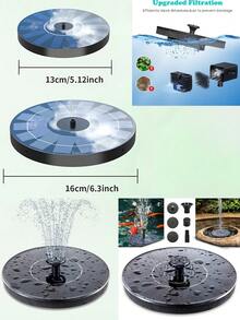 1 pieza Bomba de fuente solar, bomba de fuente de baño de pájaros con flor de loto, con 6 boquillas, bomba de fuente solar para baño de pájaros, jardín, estanque, piscina, decoración de jardín