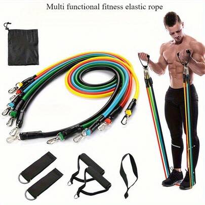 1 Set Of Resistance Bands With Door Anchor Exercise Bands + Handles + Handbag + Leg And Ankle Straps (11 Pieces) For Resistance Training / Body Relaxation / Home Exercise. No Gym Required. Christmas Home Fitness / Daily Exercise Is Super Worry-Free.