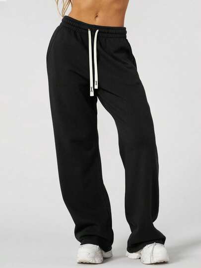 Women'S High Waist Drawstring Wide Leg Sweatpants, Loose Fit Casual Long Pants, Autumn/Winter Tights