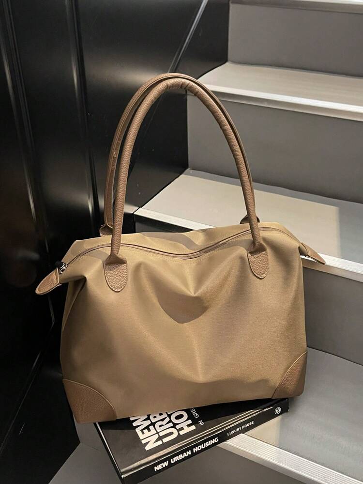 Simple Fashion Large Capacity Oxford Cloth Tote Bag For Women, Lightweight Versatile Shoulder Bag, Casual Handbag - Khaki - View 4