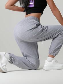 2pcs Women's Solid Color Casual Pants With Pockets, Versatile For Daily, Hiking, Running, Cycling, Walking, Jogging Spring Sports - Grey - View 6