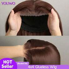 Wear And Go 200% 密度无胶直发假发 4x4/5x5/13x4/13x6 蕾丝前额假发 真人混纺假发 预剪预拔带婴儿发 无胶直发波波头假发 女士款 棕色 4# 色蕾丝前额假发 - S4 - 查看 2