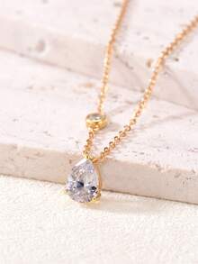 1pc Minimalist S925 Sterling Silver 1.25CT Teardrop Moissanite Necklace, Daily Wear & Gift For Women, Valentine's Day