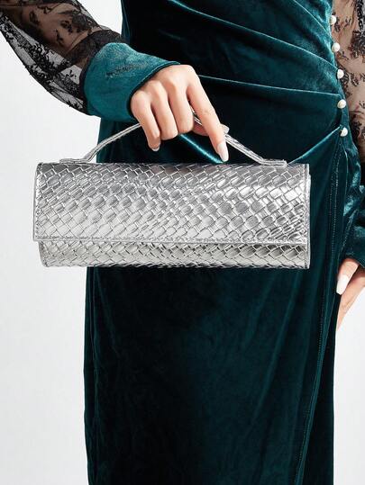 REMANLAND 时尚亮面鳄鱼纹手提包，奢华女士新款派对手拿包，精致长款正式包，配金属吊坠，适合搭配华丽礼服，是夏季派对、聚会、盛会、婚礼等场合的理想之选。