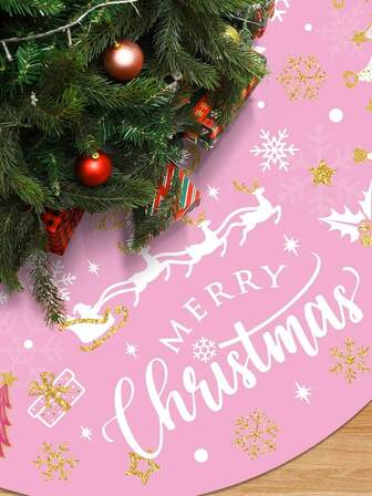 1 pieza Falda para árbol de Navidad de peluche corto, Tapete para árbol de Navidad Feliz Navidad, Collar para árbol de Navidad para decoraciones navideñas del hogar en invierno (Rosa)