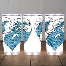 1pc 20 Oz Stainless Cup, Best Coffee Cups To Keep Coffee Hot, Double- Wall Vacuum Insulation, Free Shipping, Great For Artists Sipping Tea While Creating, Cupe- Oceanide