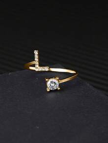 礼盒装 26 字母奢华水钻金色开口戒指，适合女性婚礼订婚派对生日礼物 - 金色 - 查看 49