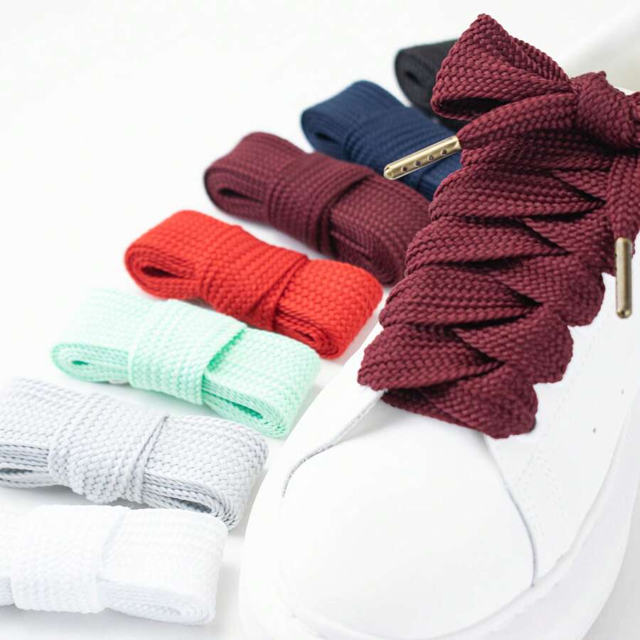 1 Pair Solid Color Wide Single Layer Shoelaces 2.5cm + Metal Tip Shoe Laces Apparel Accessories
