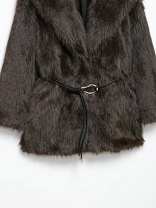 Seelio 秋冬新款仿皮草效果中长款加厚保暖大衣（配腰带） - 巧克力棕 - 查看 10