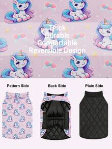 1pc Dog Winter Unicorn Print Jacket Down Jacket Comfortable Waterproof Windproof Warm Pet Clothing, Reversible