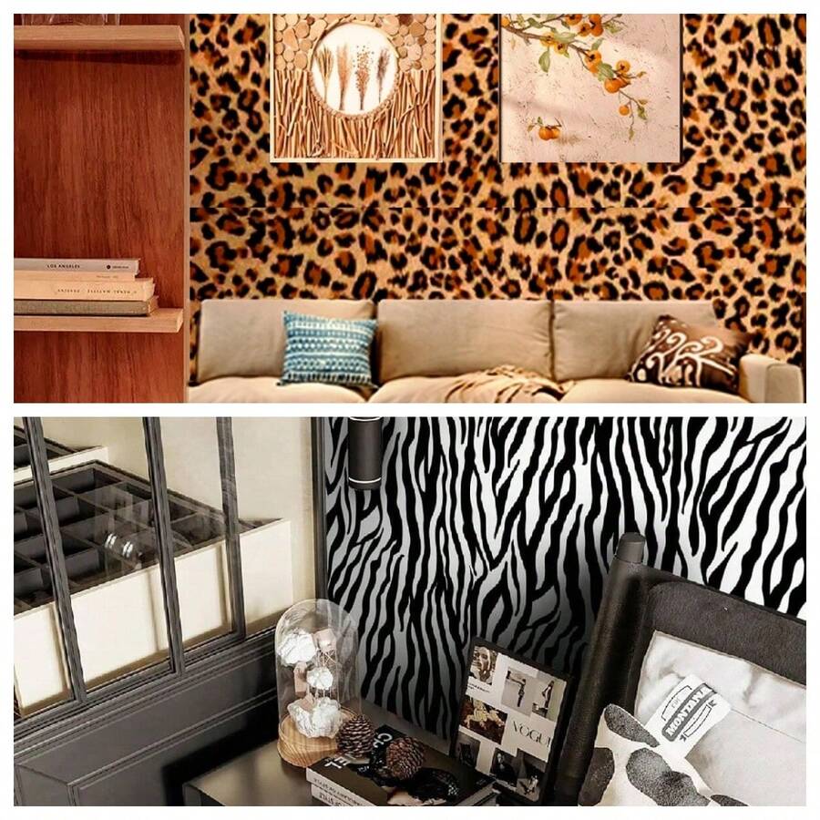 1卷自粘斑马纹壁纸，可移除PVC贴纸，现代风格，适用于客厅卧室墙面装饰、墙贴、家具橱柜桌面，简易DIY壁纸，尺寸：17.7英寸 x 196.8英寸 / 118.1英寸 x 39.3英寸