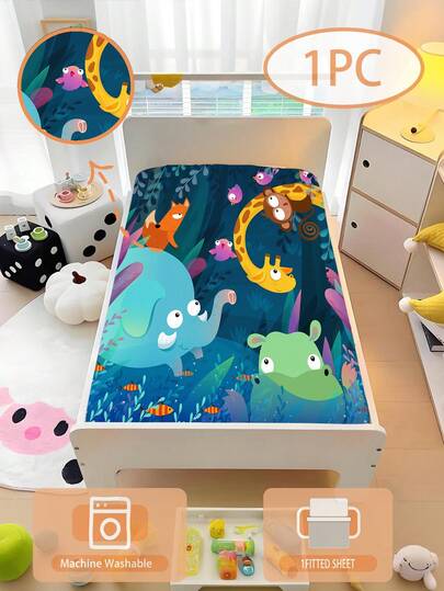 1 Stück 110g Cartoon Dinosaurier Wald Thema Baby Betttuch, Kinderbetttuch, Baby Patchwork Betttuch, 3D bedrucktes Cartoon Betttuch aus 100% wassergewaschener Mikrofaser (1 Betttuch, ohne Füllmaterial), geeignet für alle Jahreszeiten, geeignet für Jungen und Mädchen Studentenwohnheim Einzelbett (Betttuchseitenhöhe 15cm)