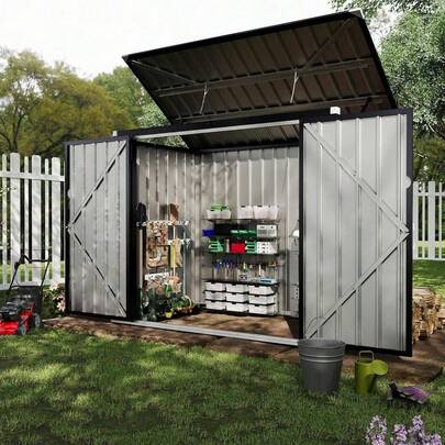 Beaully Outdoor Trash Can Storage Shed, 3x6 FT Metal Enclosure For 2 Garbage Bins | Heavy-Duty Steel Utility Shed With Chain-Secured Lid For Backyard, Garden, Patio, Lawn, HOA Compliance
