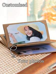 1pc Custom Folding Photo Album, Customized Postcards, Photos, Contains 9 Photos, Can Be Customized With Your Own Photos, Card Storage, Photo Memory Book, Diy Collage Style, Foldable Scrapbook, With Card Stock Pages, Khaki Portable Photo Organizer, Suitable For Weddings, Family Events, Souvenirs And Gift Storage, Photo Storage Box