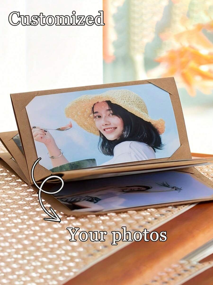 1pc Custom Folding Photo Album, Customized Postcards, Photos, Contains 9 Photos, Can Be Customized With Your Own Photos, Card Storage, Photo Memory Book, Diy Collage Style, Foldable Scrapbook, With Card Stock Pages, Khaki Portable Photo Organizer, Suitable For Weddings, Family Events, Souvenirs And Gift Storage, Photo Storage Box
