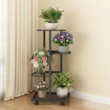 3/4/5 Tier Metal Flower Stand With Wheels | Decorative Rack, Storage Rack, Living Room/Balcony Flower Stand, Holds Up To 5 Potted Plants - Multicolor - View 4