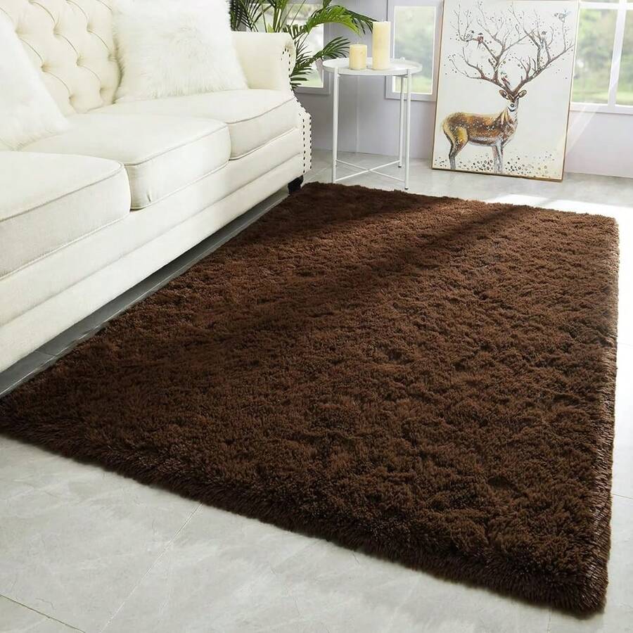 Modern Soft Fluffy Large Shaggy Rug For Bedroom Livingroom Dorm Kids Room Indoor Home Decorative, Non-Slip Plush Furry Fur Area Rugs Comfy Nursery Accent Floor Carpet 4'x6' Brown - 棕色 - 查看 1