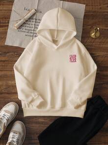 1pc Tween Girl Casual Printed Pullover Sweatshirt, Thermal Lined, Long Sleeve, Autumn/Winter - Designed For The Adventurous Young Spirit, With The Message "Faith Conquers Fear" - Apricot - View 8