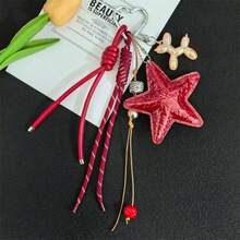 Style Large Star Baseball Woven Rope Bag Charm Creative Handmade Woven Phone Lanyard Keychain For Bag Car Accessories For Women