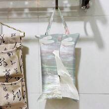 1 pieza/2 piezas/4 piezas Soporte para toallas de papel con ilustración soñadora impresa - Caja de pañuelos de tela de poliéster rectangular con cuerda colgante, adecuada para sala de estar, dormitorio, baño y coche, accesorio de decoración del hogar de moda, patrón elegante, estructura duradera, almacenamiento funcional - Multicolor - Ver 11