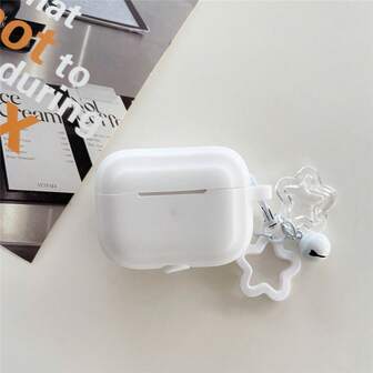 1个极简纯色星形铃铛耳机保护套，兼容苹果1/2/3/4 Pro/Pro2/Pro3，防震保护套 + 新款星形吊坠