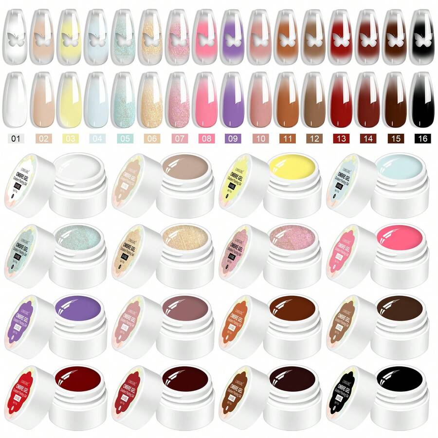 LIMEGIRL Gradient Painting Gel, 16 Colors Ombre Gel Nail Polish For Ombre Nails ,Wash-Free Painting Gel Set French Manicure DIY Nail Art,Off Gel Polish Kit For Salon And Nail Art DIY At Home - Nhiều màu - Xem 1