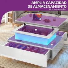 BALCONERA White Coffee Table (90x55x41.1 Cm) – High-Gloss Living Room Table With 16-Color LED Lighting, Open Display Shelf & 4 Pull-Out Drawers - White - View 3