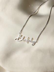 1pc Customized Name Necklace, Stainless Steel Name Pendant Necklace With Box Chain,Fashionable Personalized Letter Name Pendant For Women Men,Stainless Steel Jewelry,Silvery Gold Color Necklace,Birthday,Birthday, Party, Anniversary, Halloween, Christmas Gifts - Silver - View 3