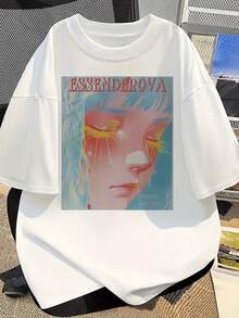 コットン半袖Tシャツ| グラフィティキャラクターと文字デザイン| 男女兼用| 若者のファッションに適しています。 - ホワイト - チェックする 1